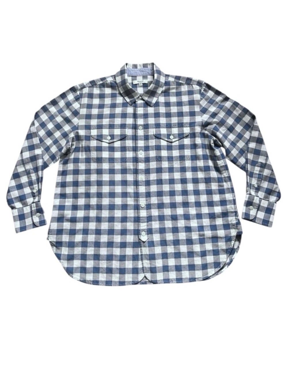 MADEWELL Cargo Workshirt Blue/White Gingham Check Linen Blend Button Up Womens M